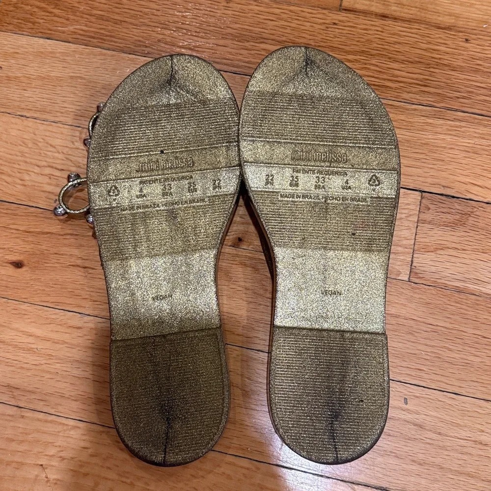 Mini Melissa Kids Glittery Gold Flip Flops Size 4